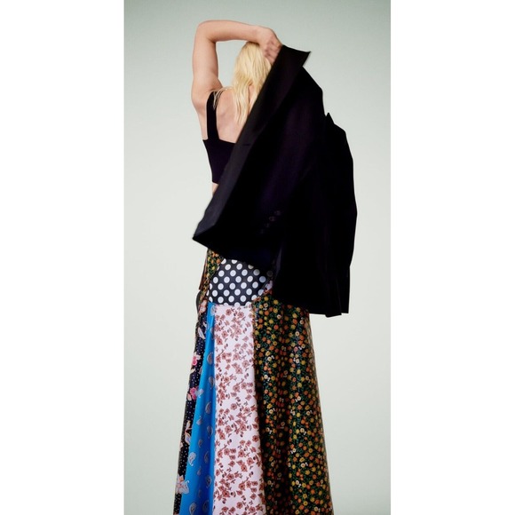 ZARA:s Unique Patchwork Maxi Skirt Boho Festival Floral Polka Dot Print Flowy - Picture 4 of 15